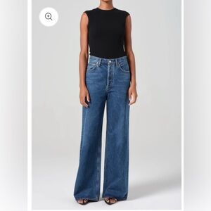 Like new: Agolde Dame High Rise Wide Leg No Cuff Jeans in Enamour - 24